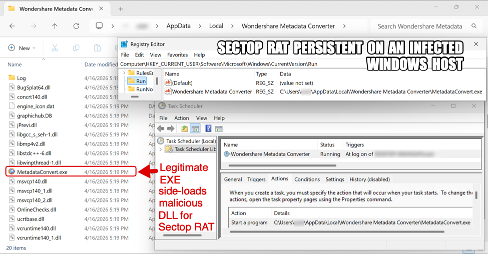 Sectop RAT מבסס קביעות (Persistence) על Windows — הנוזקה ממשיכה לפעול לאחר הפעלת המחשב מחדש (מקור: SANS ISC)