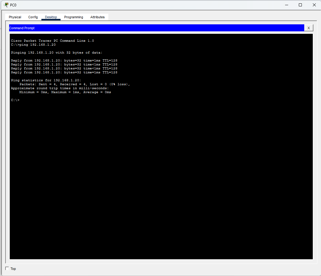 שלב 4 — חלון Command Prompt עם ping מוצלח ו-0% loss